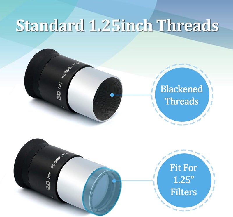 WEOOEN 1.25inch Plossl Telescope Eyepiece 20mm, Fully Coated Optical Telescope Lens, Durable Metal Construction, Threaded for Standard 1.25 inch Astronomy Filters - Image 3